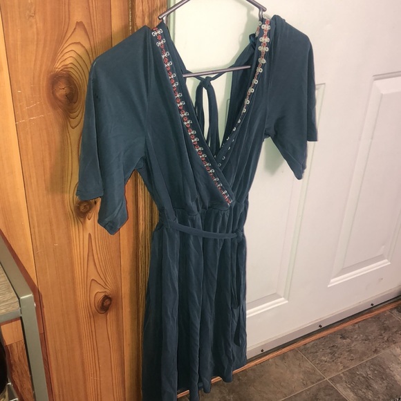 Dark dusty blue/teal, orange, and white dress - Picture 4 of 4